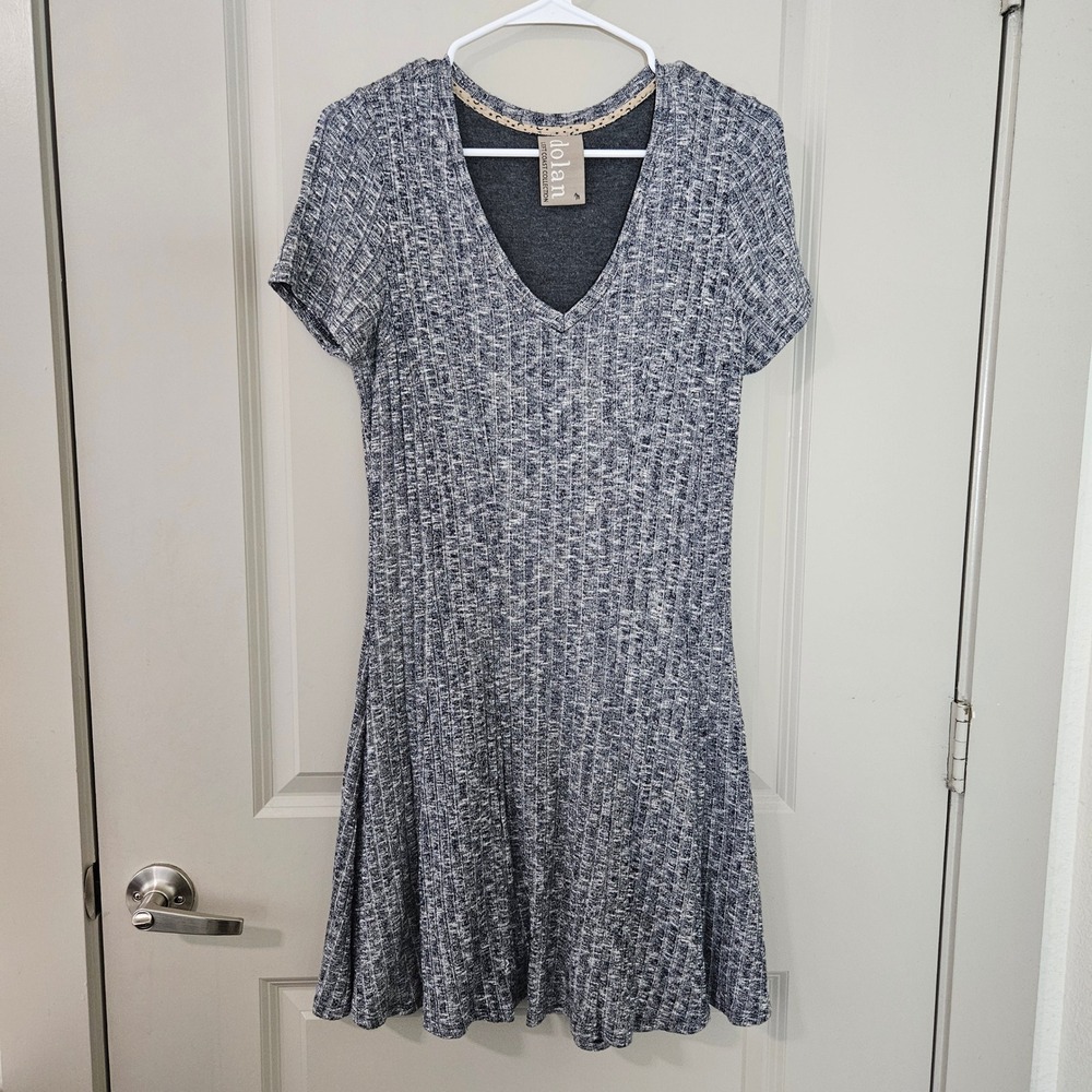 Dolan Left Coast Collection Grey Ribbed V-Neck Skater Dress Medium